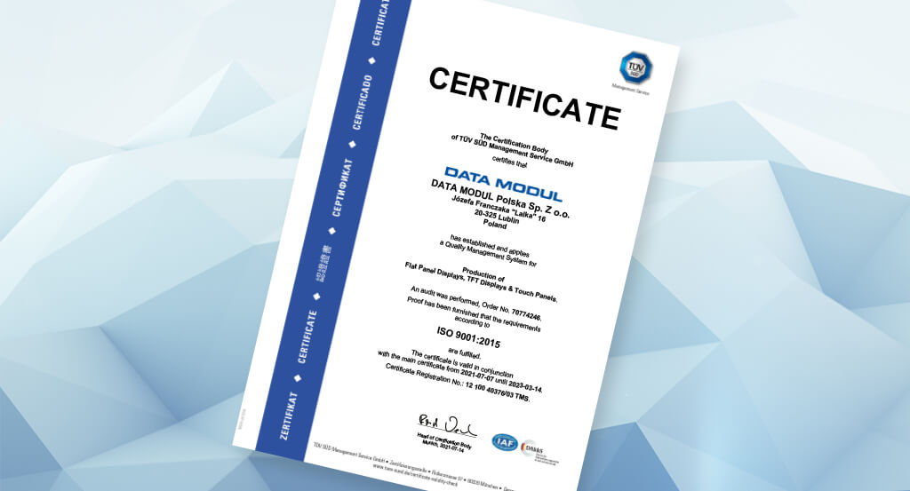 ISO certification for DATA MODUL Lublin